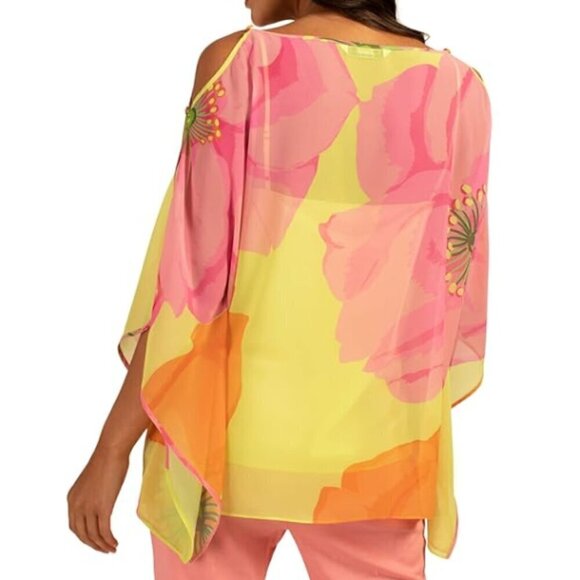 Trina Turk "Ravishing" Floral-Print Cold-Shoulder Top, Aurora Multi - Picture 2 of 2